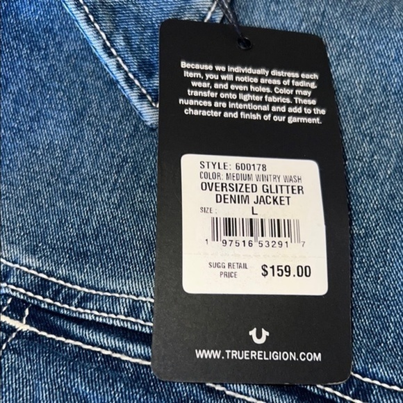 💰True Religion Blue Denim Jacket,size L  women glittery jacket, brand new🥰 - Picture 9 of 9